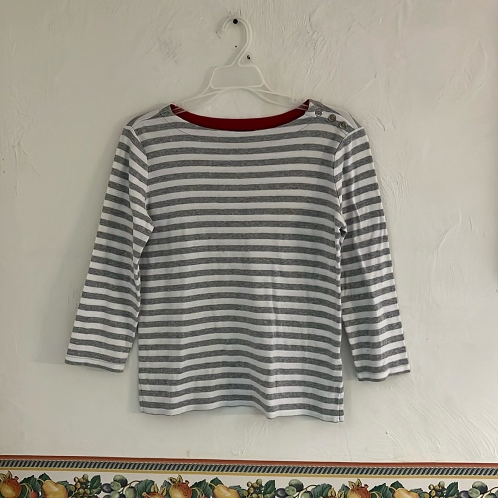 Sale! Nautica Round Neck Striped Top, Size S, White/Gray, 100% Cotton